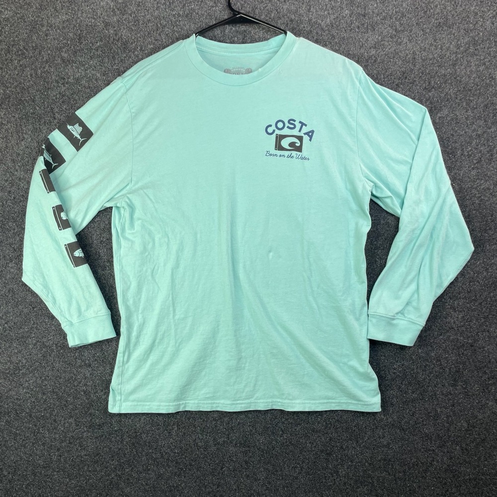 Costa Del Mar Born on the Water Fishing Flag T-Shirt Men's Large Seafoam Green